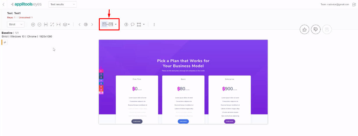 tab key to compare baseline and checkpoint view in applitools