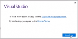 click continue to install visual studio