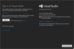 visual studio sign in sign up