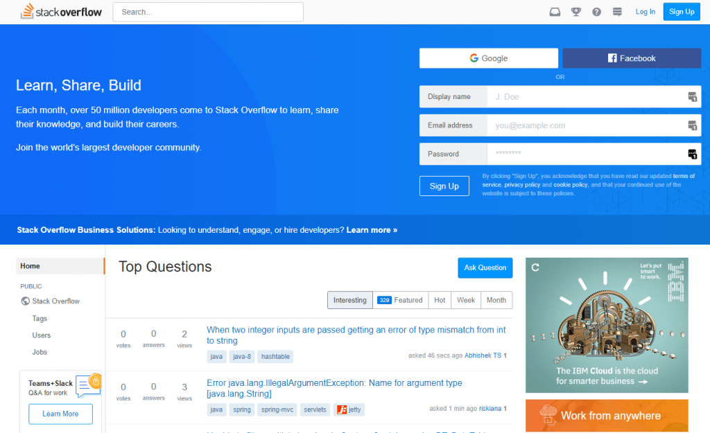 stack overflow homepage 