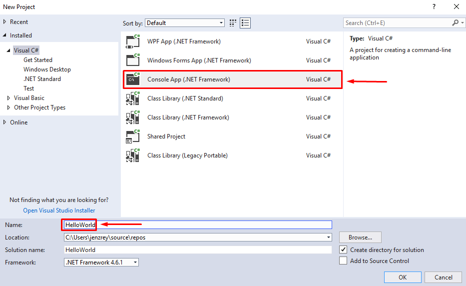 starting visual studio console app