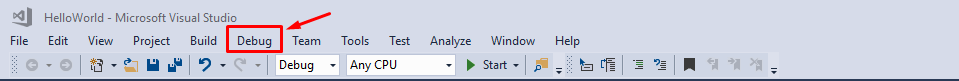 debug menu in visual studio 2017