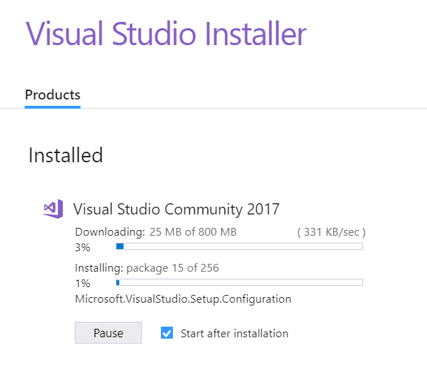 installing visual studio