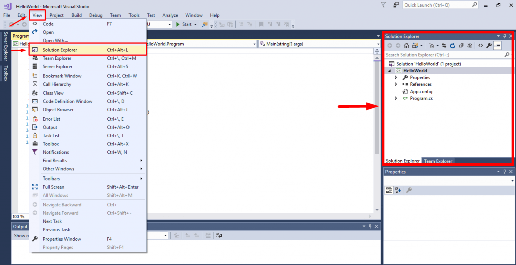 visual studio open solution explorer