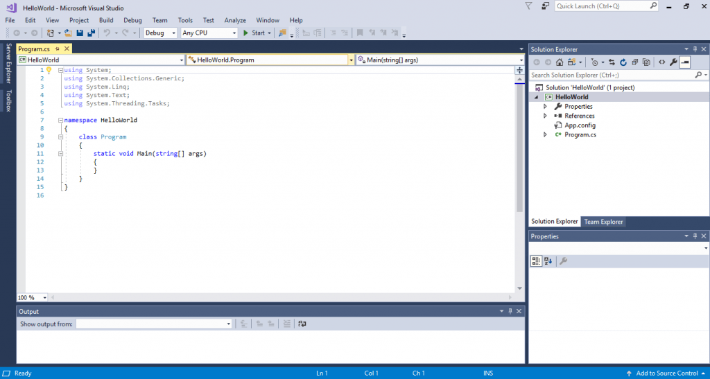 opening program.cs in visual studio