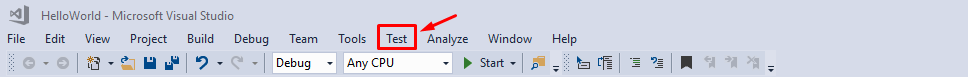 locating test menu in visual studio